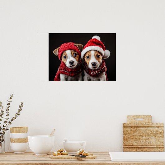 Zwei Weihnachtswelpen Poster (Küche)