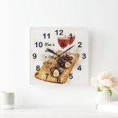 zwei Weingläser und Obst Quadratische Wanduhr (Zuhause)