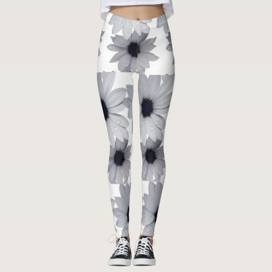 zwei weiße Blume Leggings (Vorderseite)