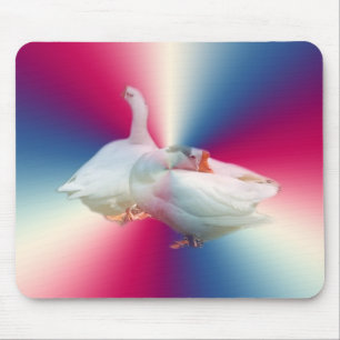 zwei weiße Gänse im extravaganten Hintergrund. Mousepad