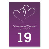 Zwei weiße Herzen verflochten - Bischof lila Tischnummer (Rückseite)