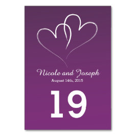 Zwei weiße Herzen verflochten - Bischof lila Tischnummer