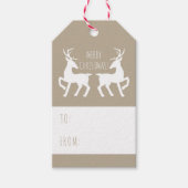 Zwei weiße Hirsche auf Beige Farbe Weihnachten Geschenkanhänger (Vorderseite)