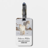 Zwei weiße isländische Pferde Gepäckanhänger (Rückseite vertikal)