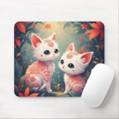 Zwei weiße Kätzchen in einem magischen Wald Mousepad (Mit Mouse)