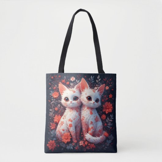 Zwei weiße Kätzchen und Blume Tasche (Vorderseite)