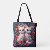 Zwei weiße Kätzchen und Blume Tasche (Rückseite)