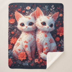 Zwei weiße Kätzchen und Blumen Sherpadecke