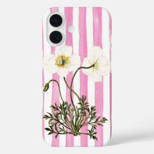 Zwei weiße Klatschmohnblumen auf verblassten rosa  iPhone 16 Hülle