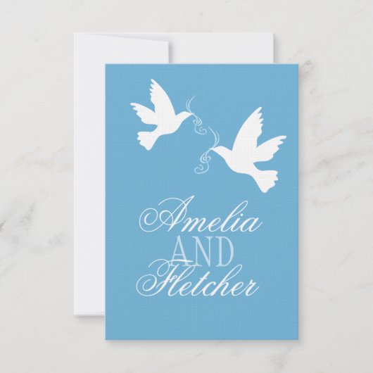 Zwei weiße Liebesvögel Blau formale Hochzeit RSVP (Vorderseite)