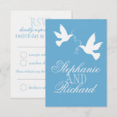 Zwei weiße Liebesvögel Blau formale Hochzeit RSVP Karte (Vorne/Hinten)