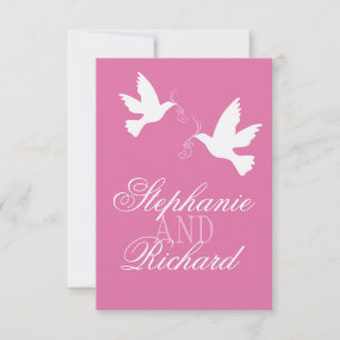 Zwei weiße Liebesvögel rosa formale Hochzeit RSVP Karte