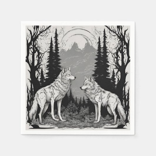 ZWEI WEISSE MAGICAN WOLF AM NACHT SERVIETTE (Vorderseite)
