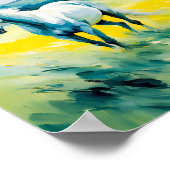 Zwei weiße Pferde, die durch gelbe Blumen laufen Poster (Ecke)