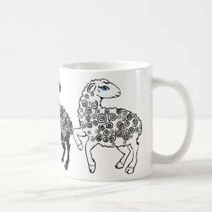Zwei weiße Schafe eine schwarze Schaf-Volkskunst Kaffeetasse
