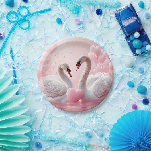 zwei weiße Schwäne Pappteller (Party)