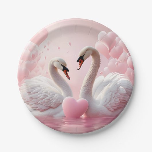 zwei weiße Schwäne Pappteller (Vorderseite)