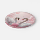 zwei weiße Schwäne Pappteller (Schrägansicht)