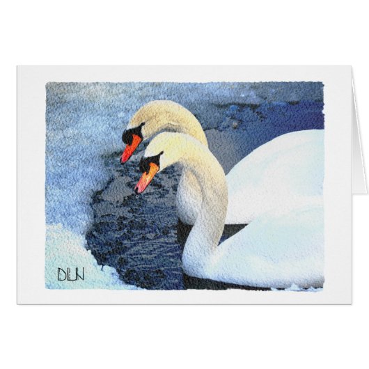 Zwei weiße Schwäne/Wildtiere/Aquarellbilder (Vorderseite (Horizontal))