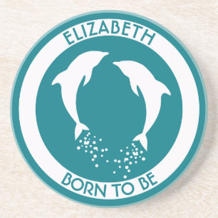 Zwei weiße springende Delphine mit den Blasen wei Sandstein Untersetzer