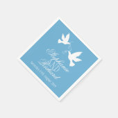 Zwei weiße Tauben blaue Servietten Hochzeiten (Ecke)