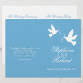 Zwei weiße Tauben blaues Band Hochzeitsprogramm (Vorne/Hinten)