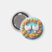 Zwei weiße Tauben inmitten eines Blumenmusters Magnet (Vorderseite/Rückseite)