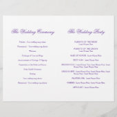 Zwei weiße Tauben lila Band Hochzeitsprogramm (Rückseite)