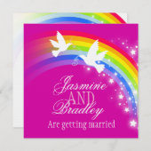 Zwei weiße Tauben Regenbogen Hochzeitsquadrat einl Einladung (Vorne/Hinten)