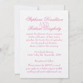 Zwei weiße Tauben rosa Band formale Hochzeit einla Einladung (Rückseite)