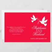 Zwei weiße Tauben Rosa Band Hochzeitsprogramm (Vorne/Hinten)