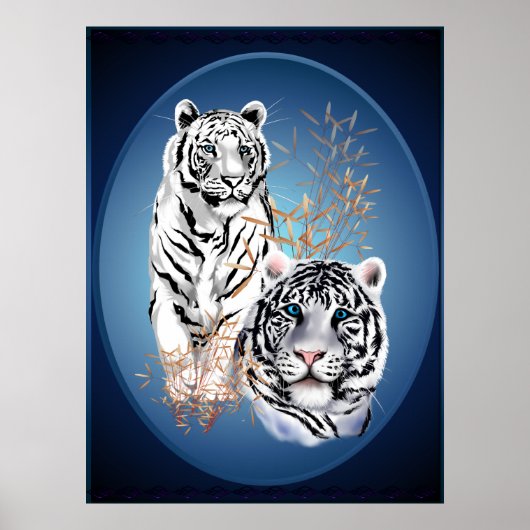 Zwei weiße Tiger Oval Poster (Vorne)