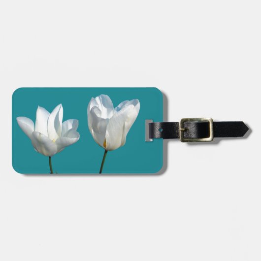 zwei weiße Tulpe-Blume Gepäckanhänger (Vorderseite horizontal)