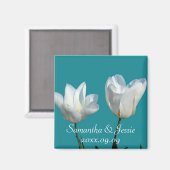 zwei weiße Tulpen-Blume Save the Date Magnet (Vorderseite/Rückseite)