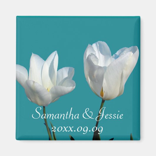 zwei weiße Tulpen-Blume Save the Date Magnet (Vorne)