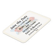 Zwei weiße und orangefarbene Stoffe Save the Date Magnet (Linke Seite)