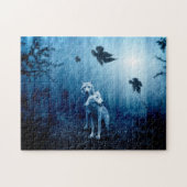 Zwei weiße Wölfe im Wald Puzzle (Horizontal)