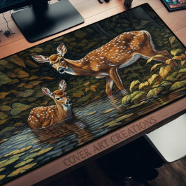 Zwei weißliche Hirsche kühlen sich im Bach ab Schreibtischunterlage