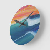 Zwei Wellen orangefarbener Himmel Runde Wanduhr (Winkel)