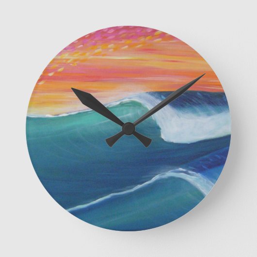 Zwei Wellen orangefarbener Himmel Runde Wanduhr (Vorderseite)