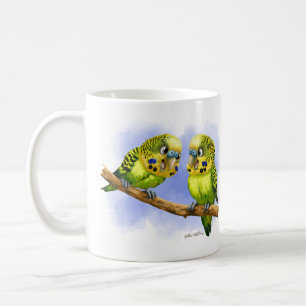 Zwei Wellensittiche auf einem Ast Cartoon Kaffeetasse