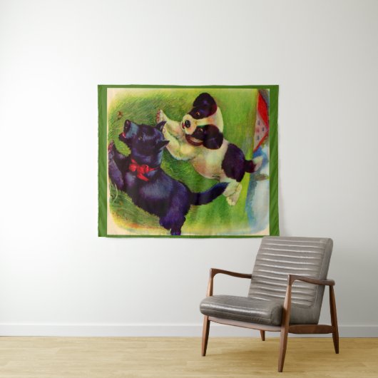 zwei Welpen, einer ein schottischer Hund drucken Wandteppich (Beispiel (Horizontal))