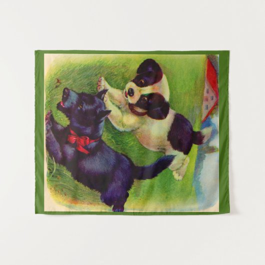 zwei Welpen, einer ein schottischer Hund drucken Wandteppich (Vorderseite (Horizontal))