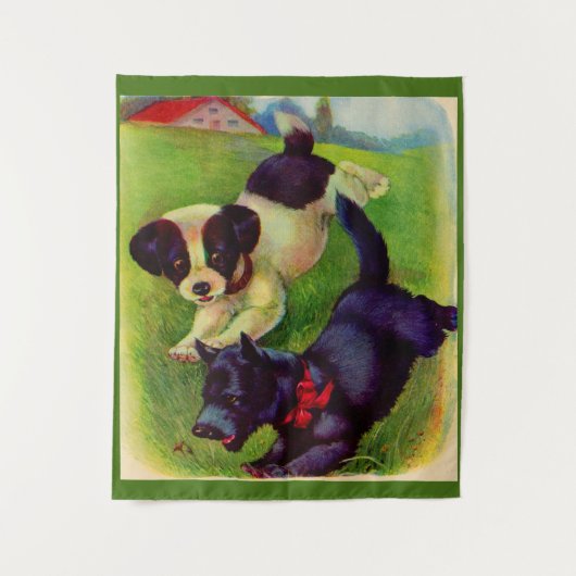 zwei Welpen, einer ein schottischer Hund drucken Wandteppich (Vorderseite)