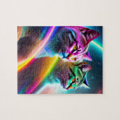 Zwei Weltraumkatzen, Neonleuchten, farbige Katzen Puzzle (Horizontal)