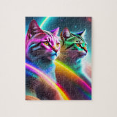 Zwei Weltraumkatzen, Neonleuchten, farbige Katzen Puzzle (Vertikal)