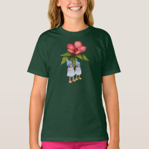 Zwei wenige Gnome-Mädchen mit großen rosa Blumen T-Shirt