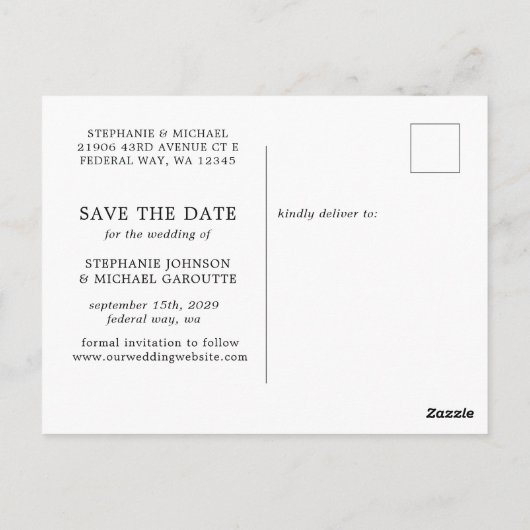 Zwei weniger Fische Ankündigung Datum freihalten Postkarte (Rückseite)