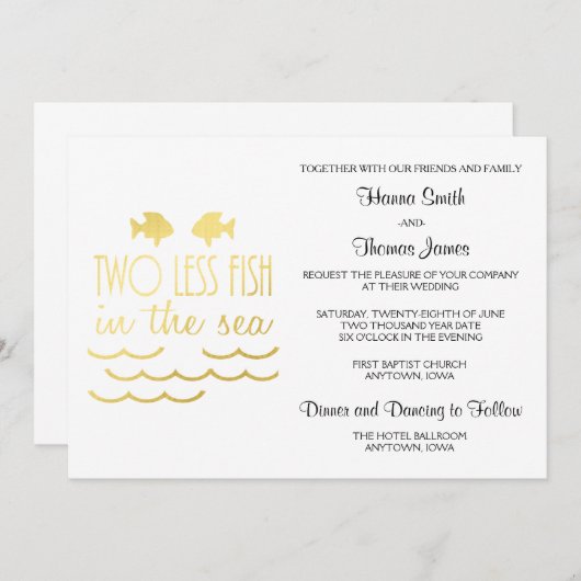 Zwei weniger Fische im Meer Hochzeit Einladung (Vorne/Hinten)
