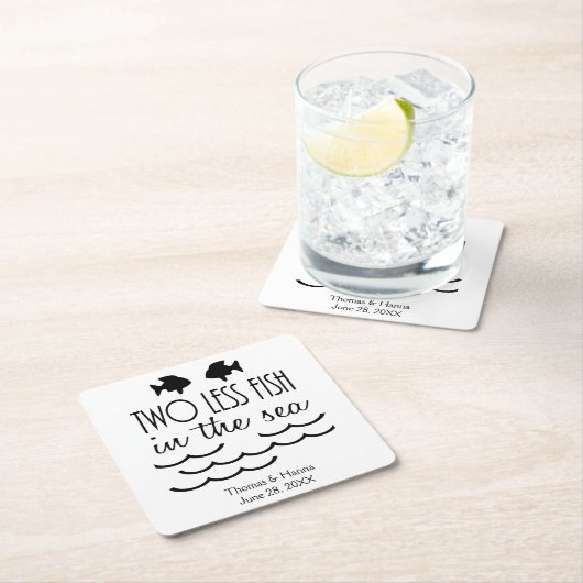 Zwei weniger Fische im Meer Hochzeit Rechteckiger Pappuntersetzer (Vor Ort)